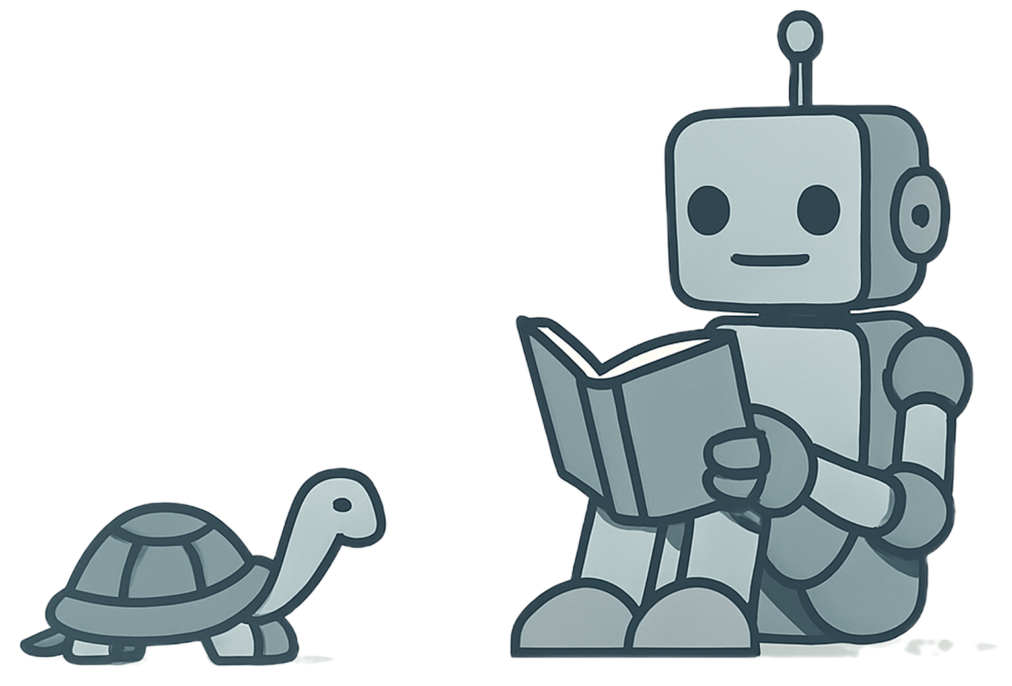 Robot sitting with turtle
